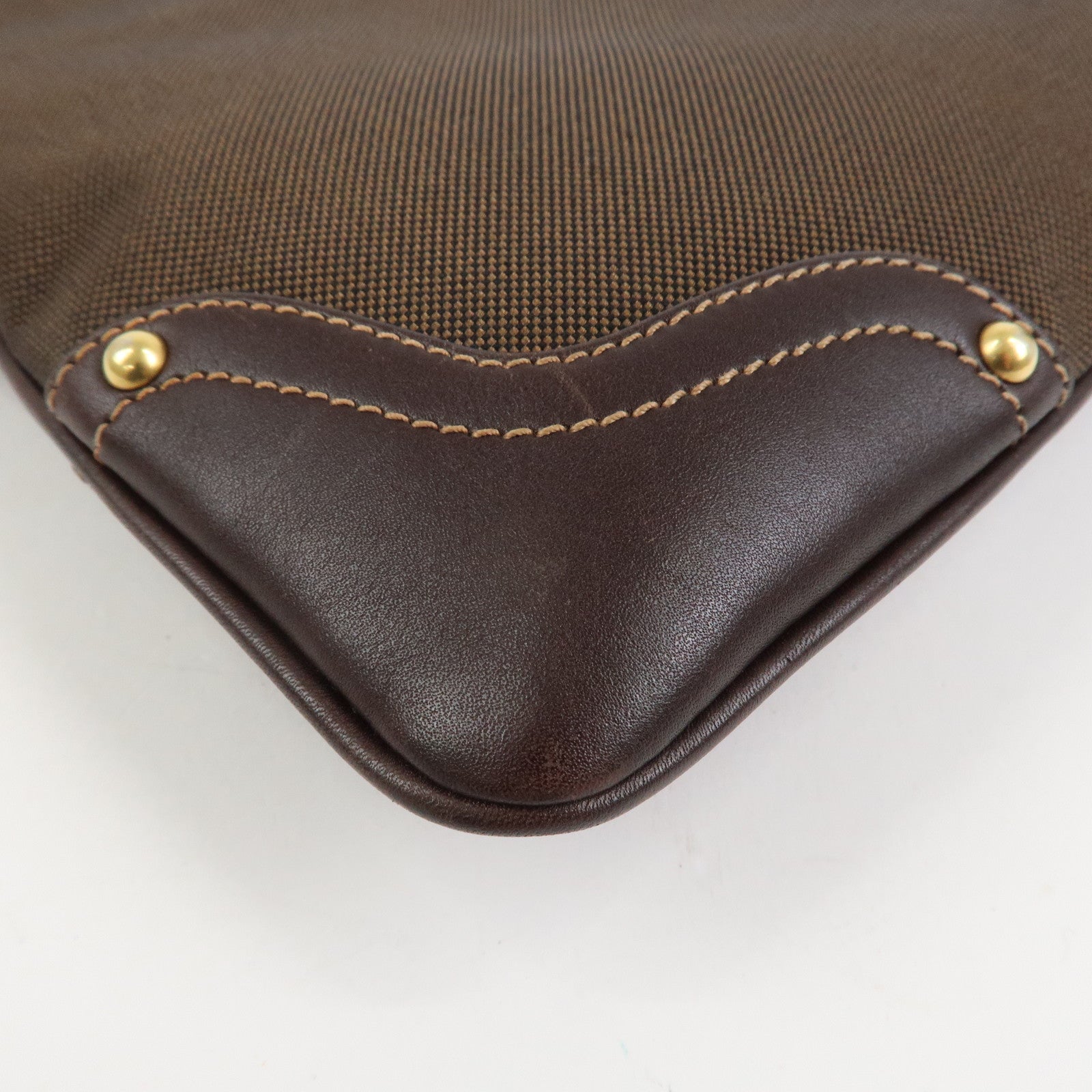PRADA Logo Jacquard Leather Shoulder Bag Brown BT0537