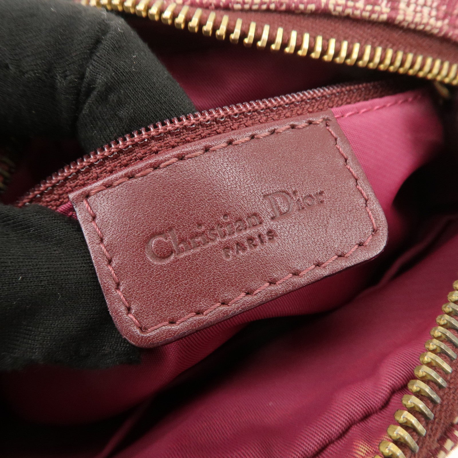 Christian Dior Trotter Jacquard Leather Shoulder Bag Burgundy