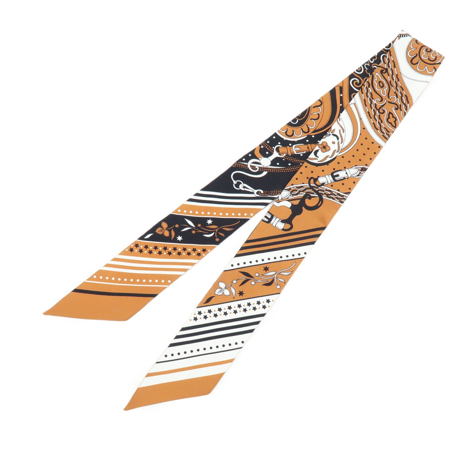 HERMES Silk 100% Twilly Festival Des Amazones Brown Black