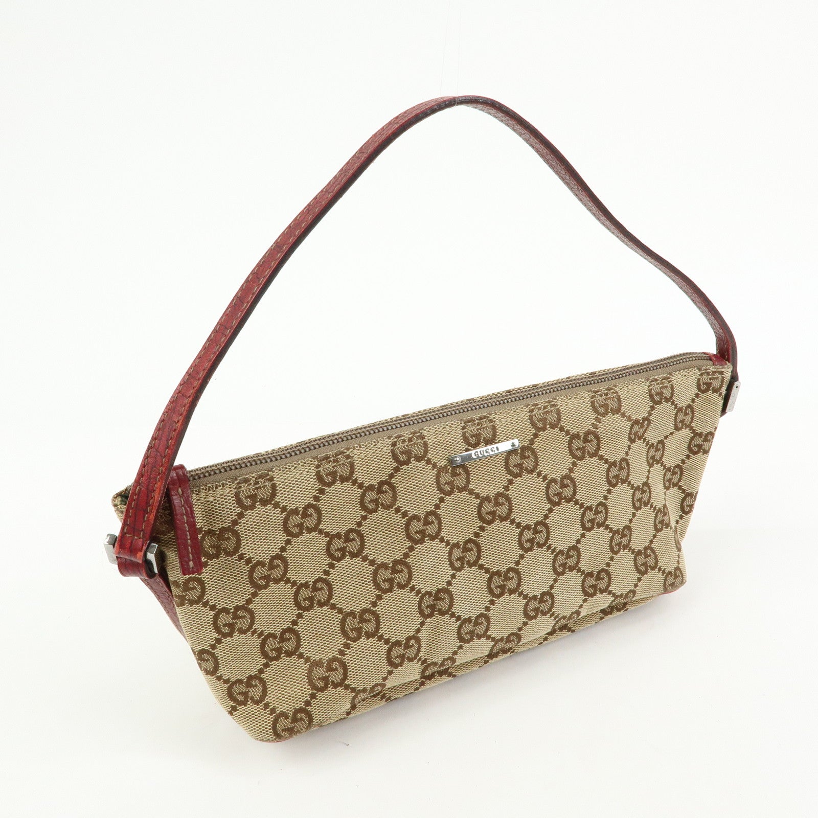 GUCCI Boat Bag GG Canvas Leather Hand Bag Accessory Pouch 07198