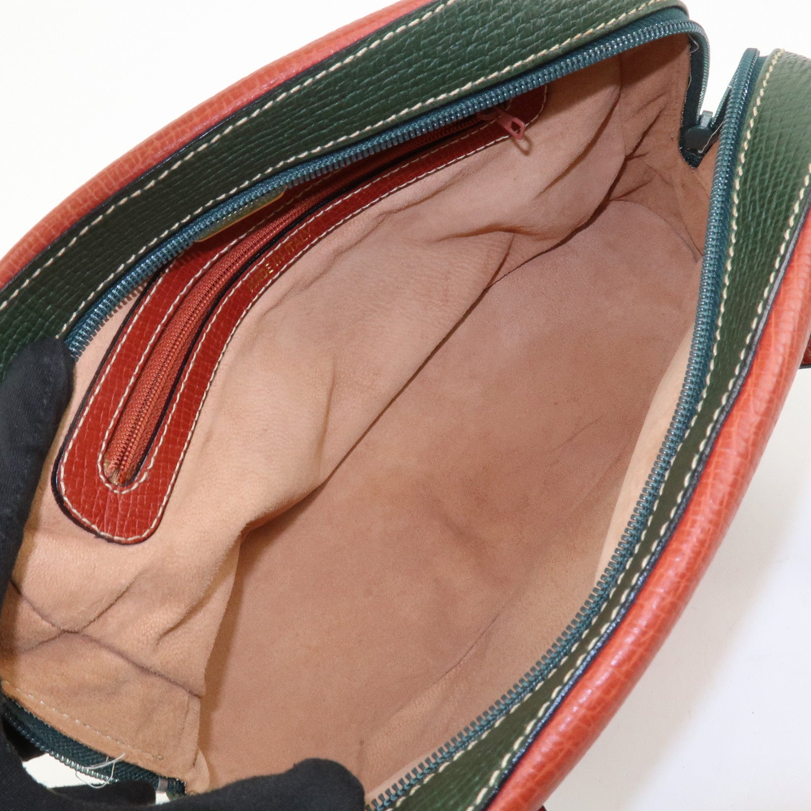 LOEWE Embossed Leather Shoulder Bag Hand Bag Green Red Brown