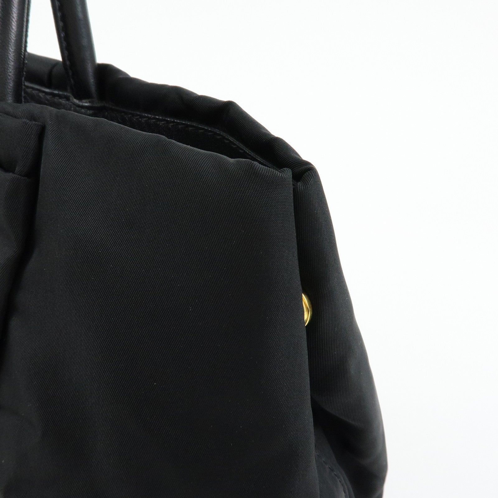 PRADA Nylon Leather Ribbon Hand Bag Tote Bag Black BN1601