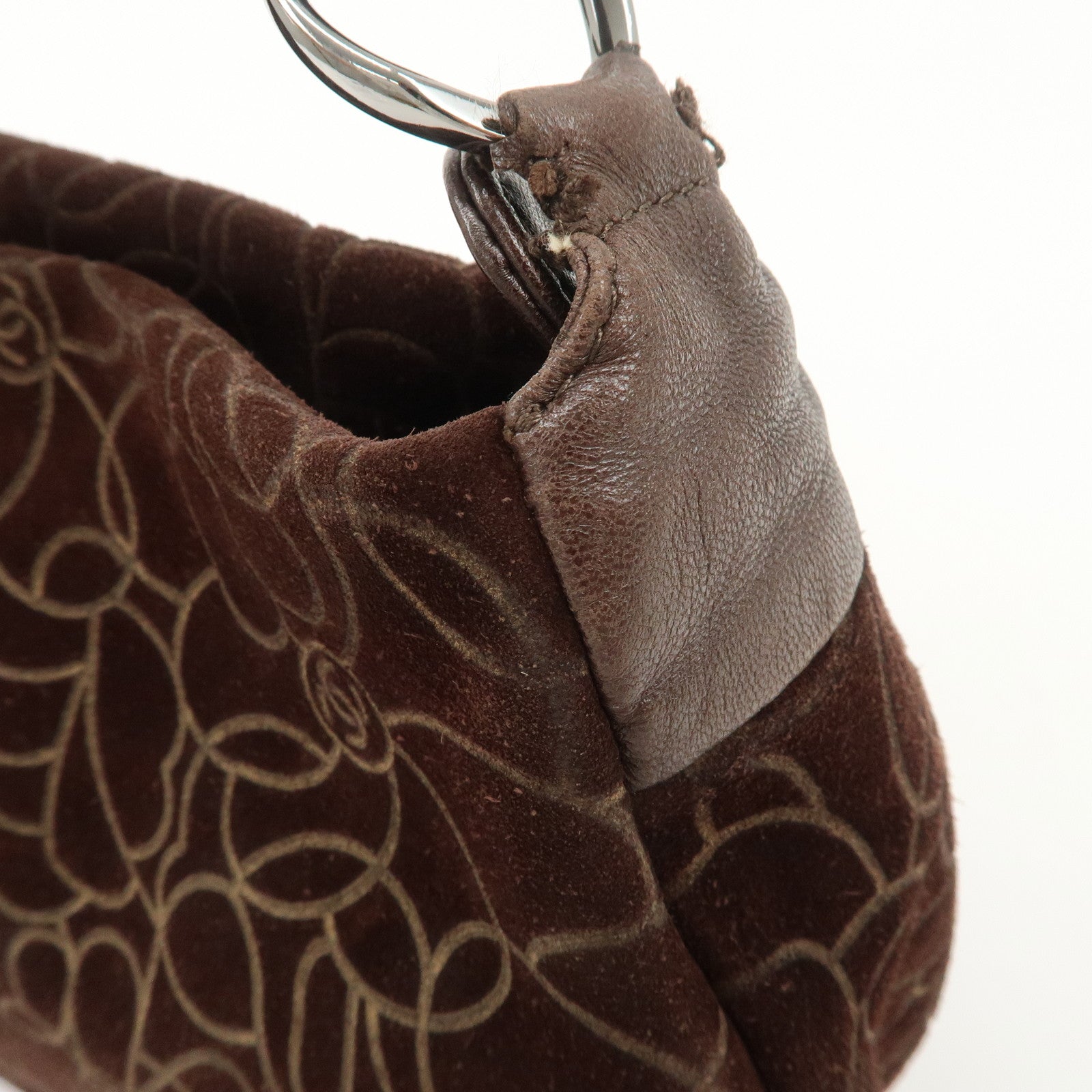 CHANEL Cameria Suede Shoulder Bag Brown Silver Hardware Used