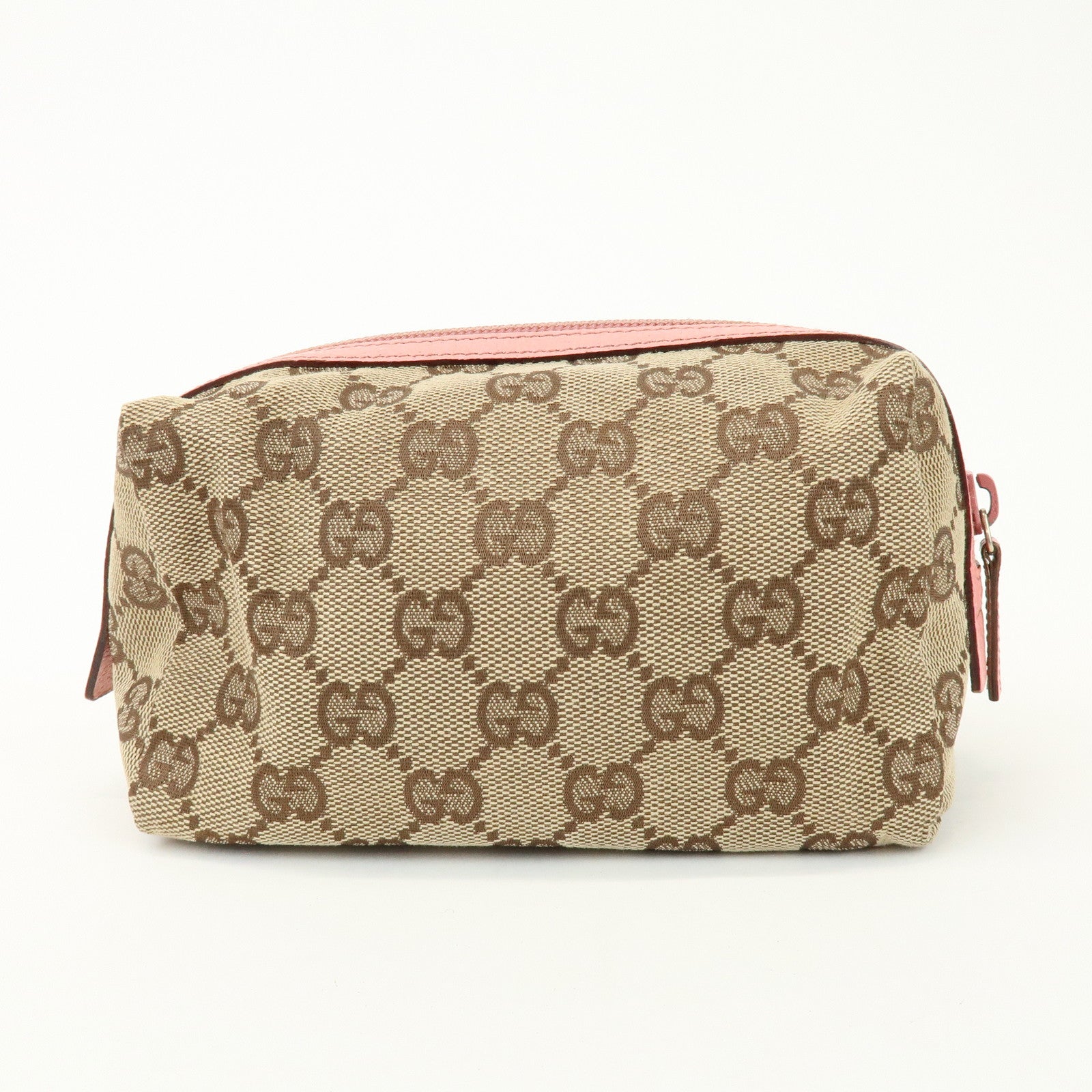 GUCCI GG Monogram Canvas Leather Cosmetic Pouch Beige Pink 29595