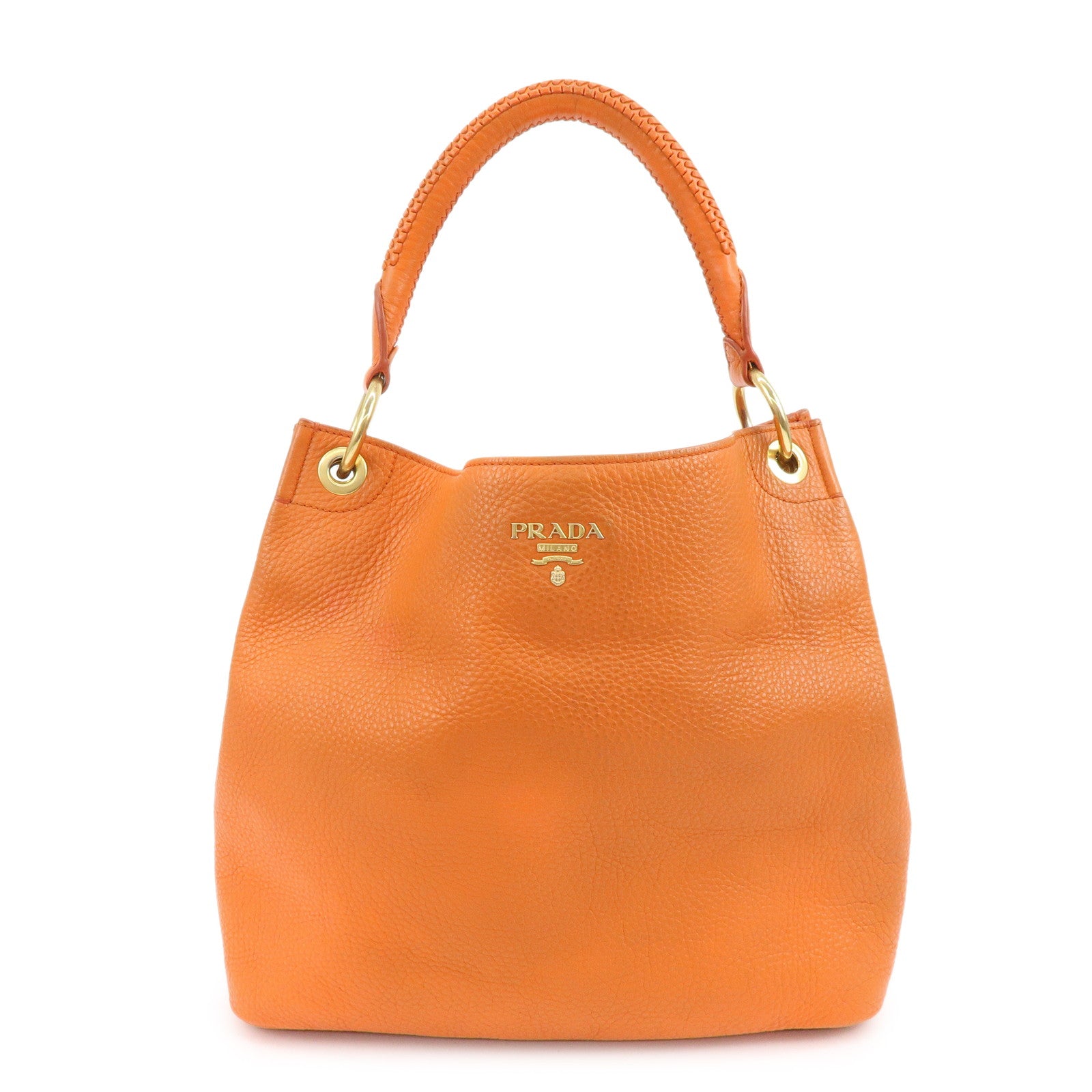 PRADA Logo Leather Shoulder Bag Tote Bag Hand Bag Orange BR4829