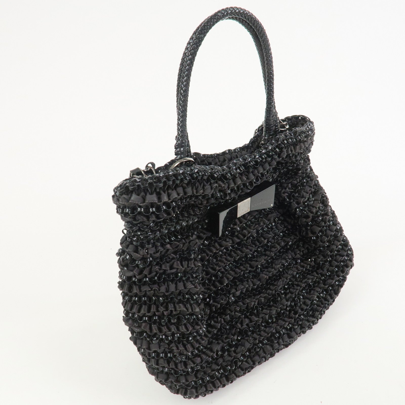 ANTEPRIMA Wire Bag PVC 2Way Bag Hand Bag Shoulder Bag Ribbon Black