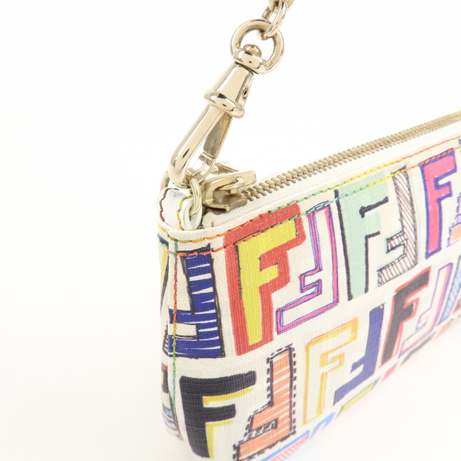 FENDI Zucca Print PVC Chain Accessory Pouch Multicolor 8BR592