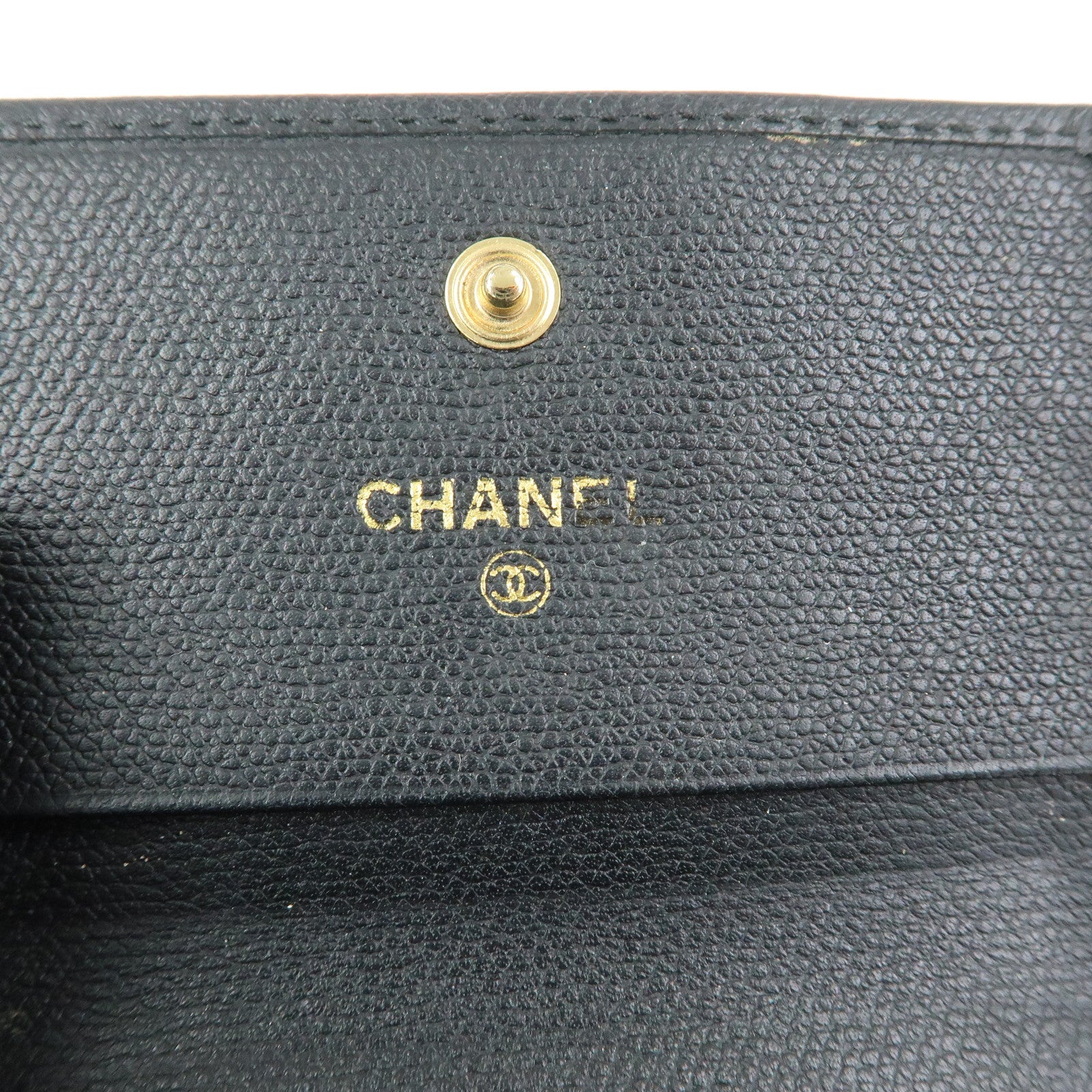 CHANEL COCO Button Calf Leather Compact Wallet Black