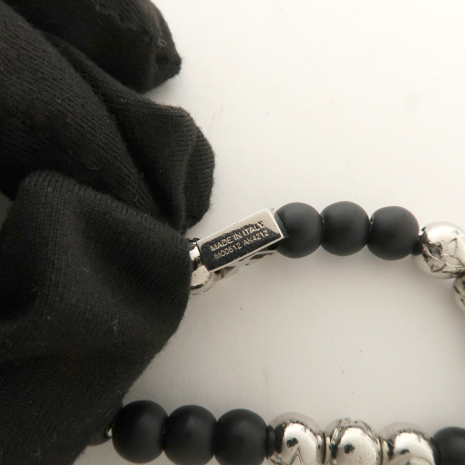 Louis Vuitton Monogram Beads Metal Bracelet Silver Black M00512 Used