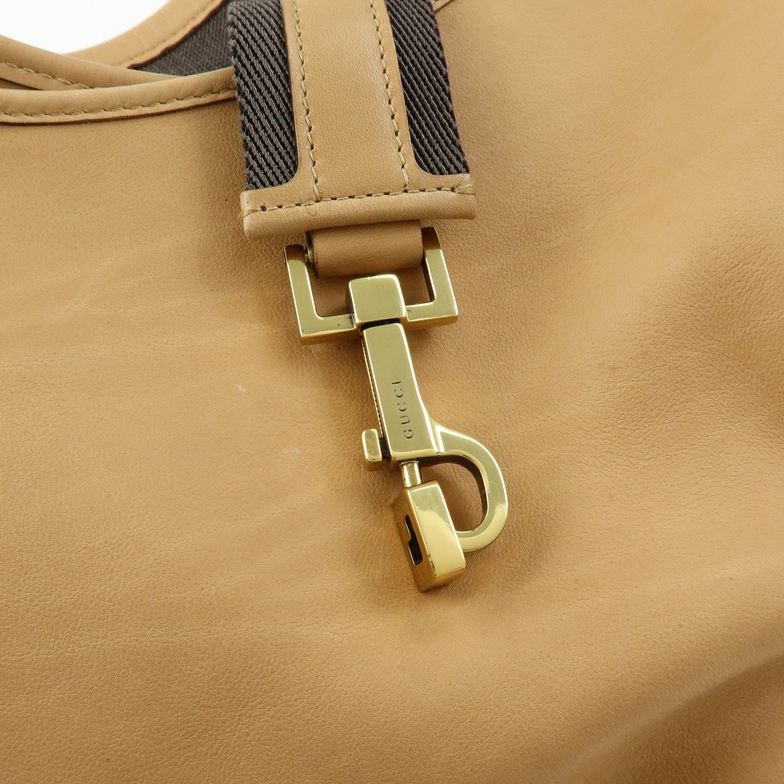 GUCCI Leather Canvas Shoulder Bag Hand Bag Beige Brown 92735