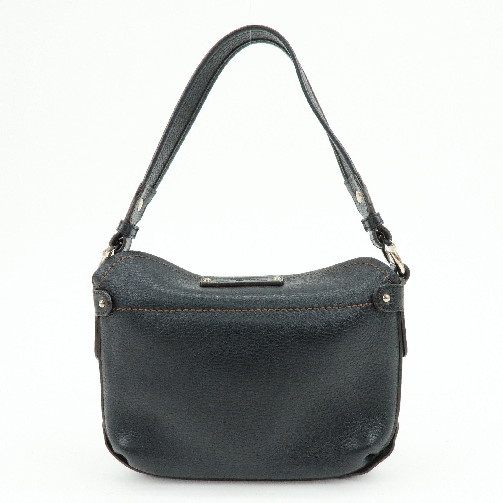 Ferragamo Gancini Leather Shoulder Bag Hand Bag Black