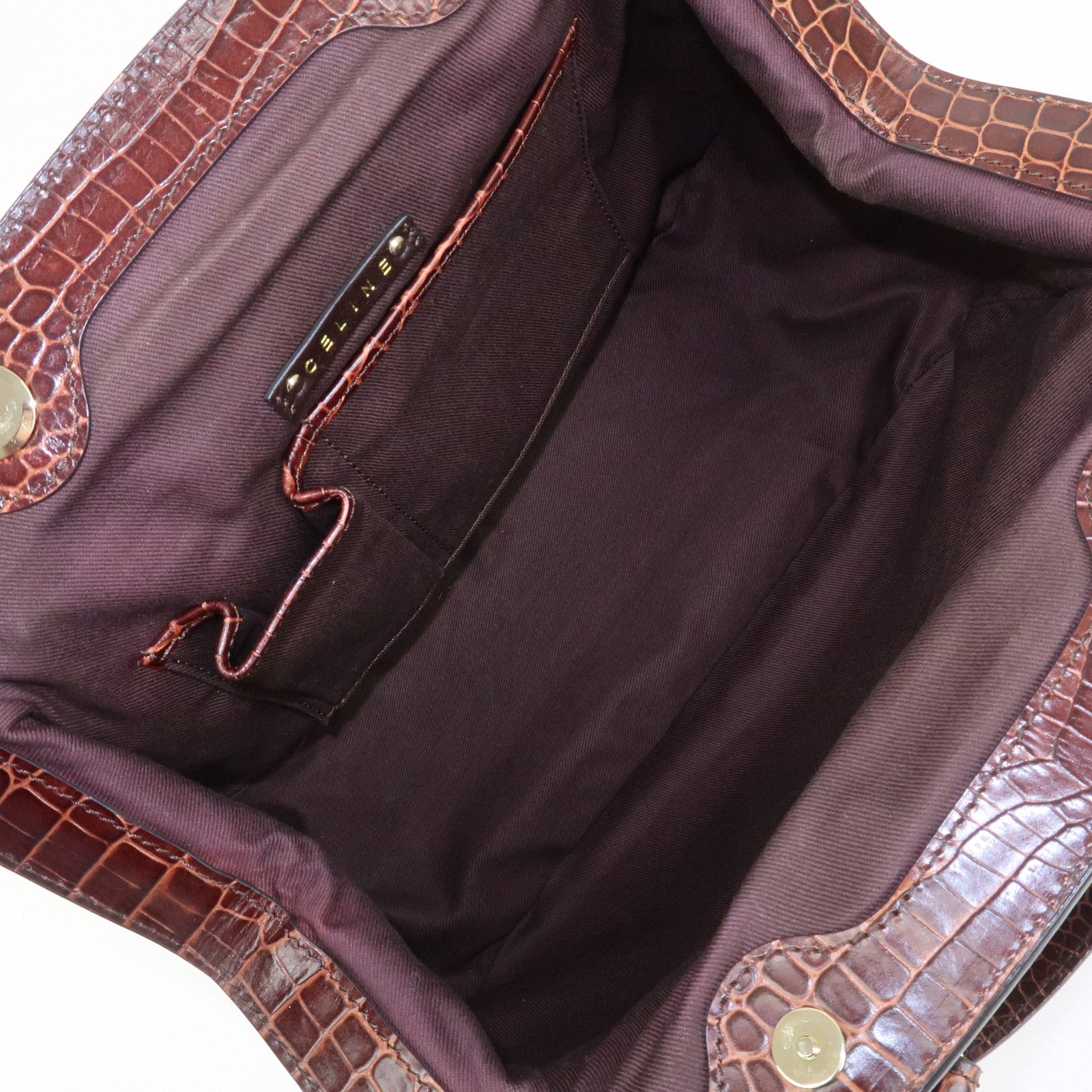 CELINE Macadam Canvas Embossed Leather Shoulder Bag Hand Bag Brown