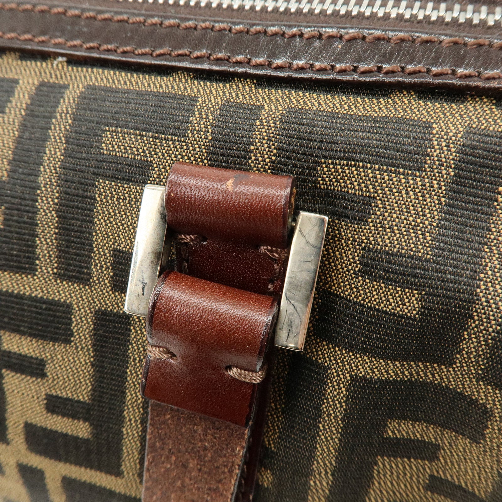 FENDI Zucca Canvas Leather Boston Bag Hand Bag Brown 16327