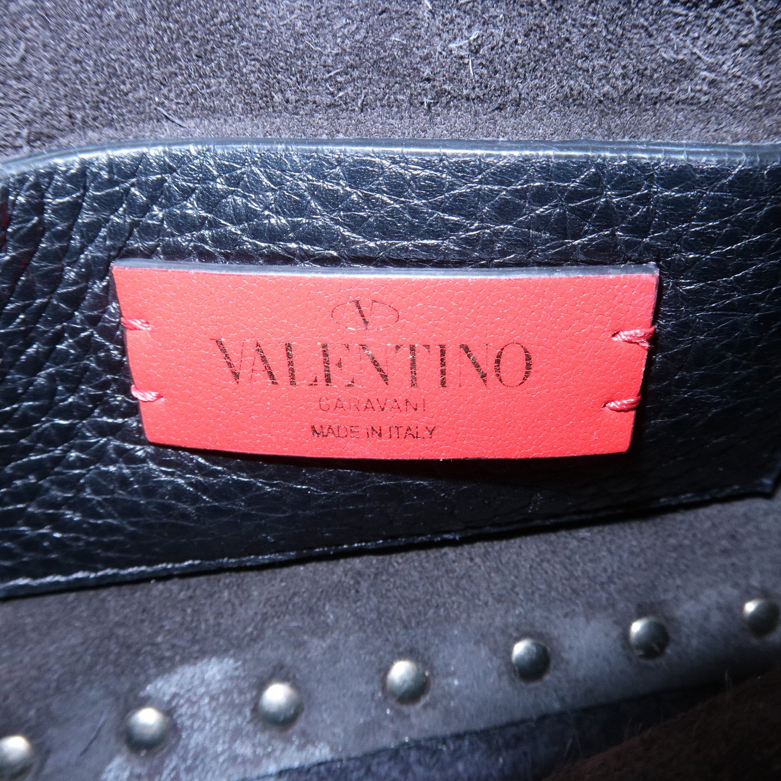 VALENTINO Rock Studs Grained Calf Leather 2Way Shoulder Bag Black