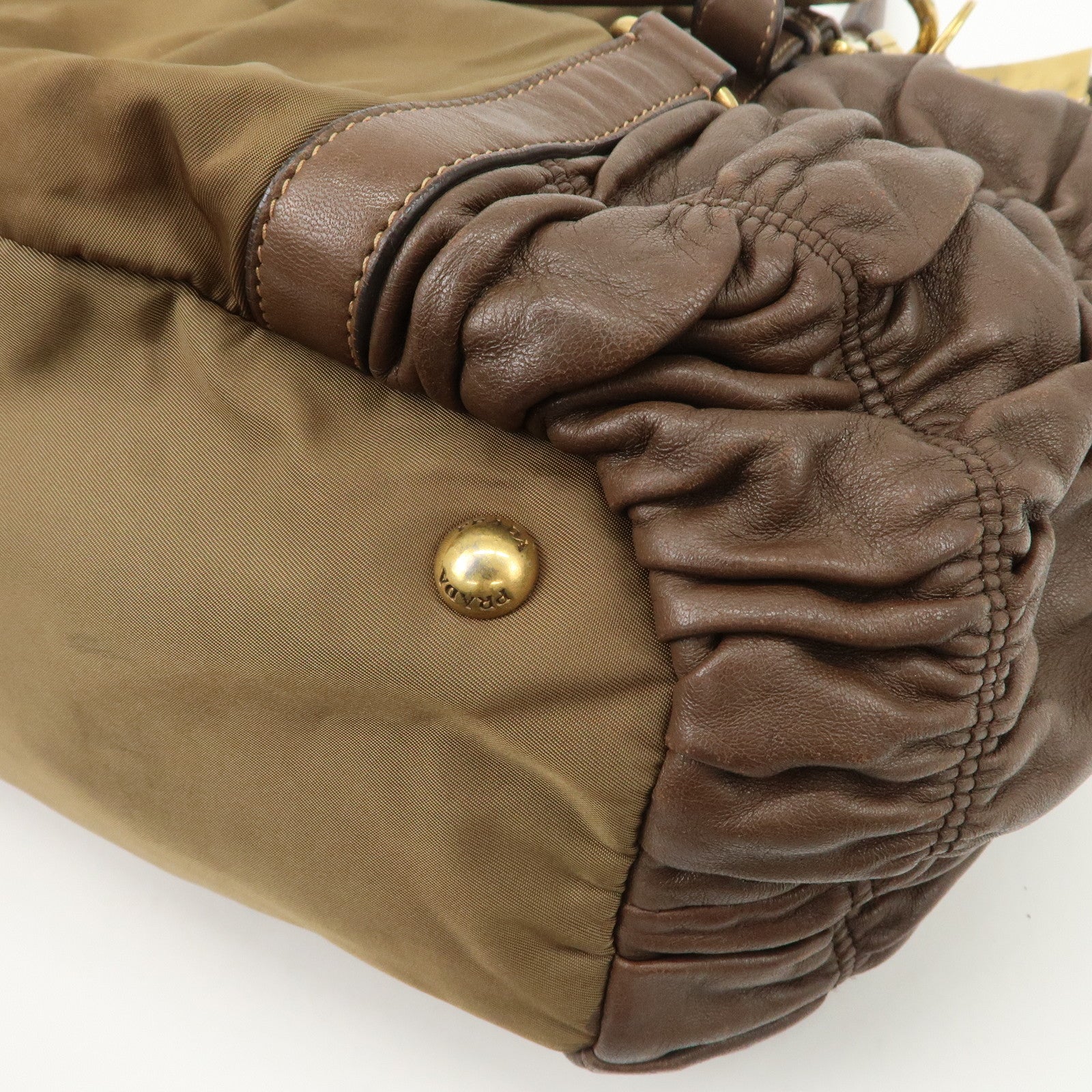PRADA Nylon Leather 2WAY Bag Shoulder Bag Hand Bag Brown Khaki BN1793