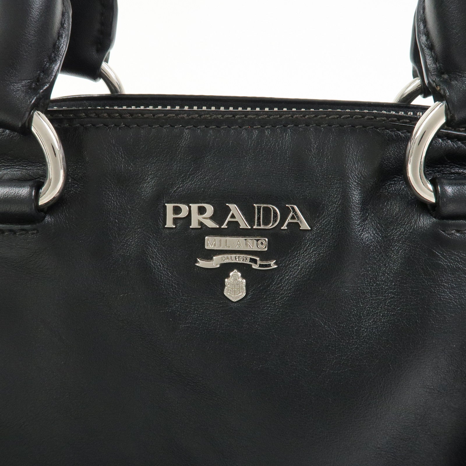 PRADA Logo Leather 2WAY Bag Hand Bag Shoulder Bag Black BN2866