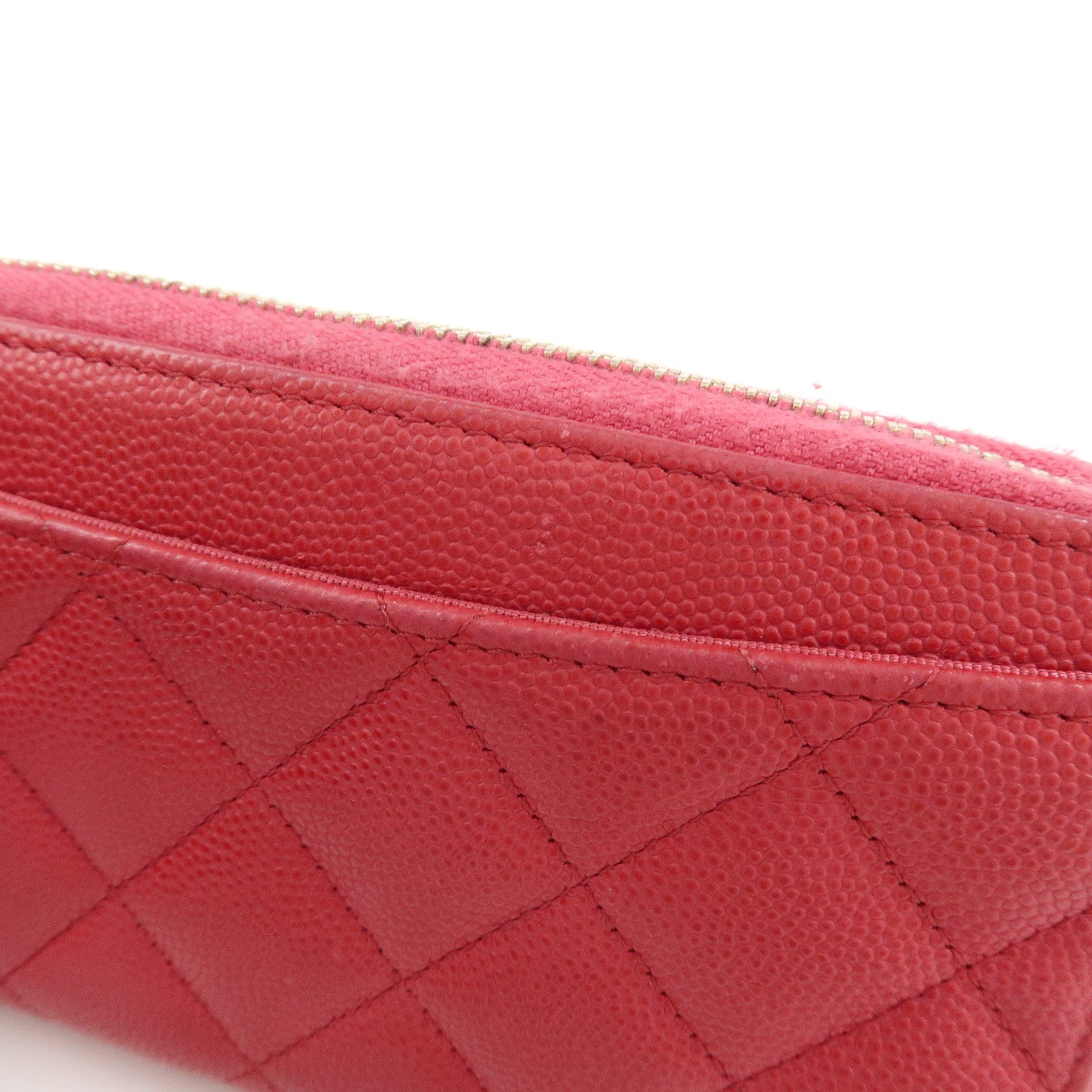 CHANEL COCO Mark Caviarskin Round Zippy Long Wallet Pink