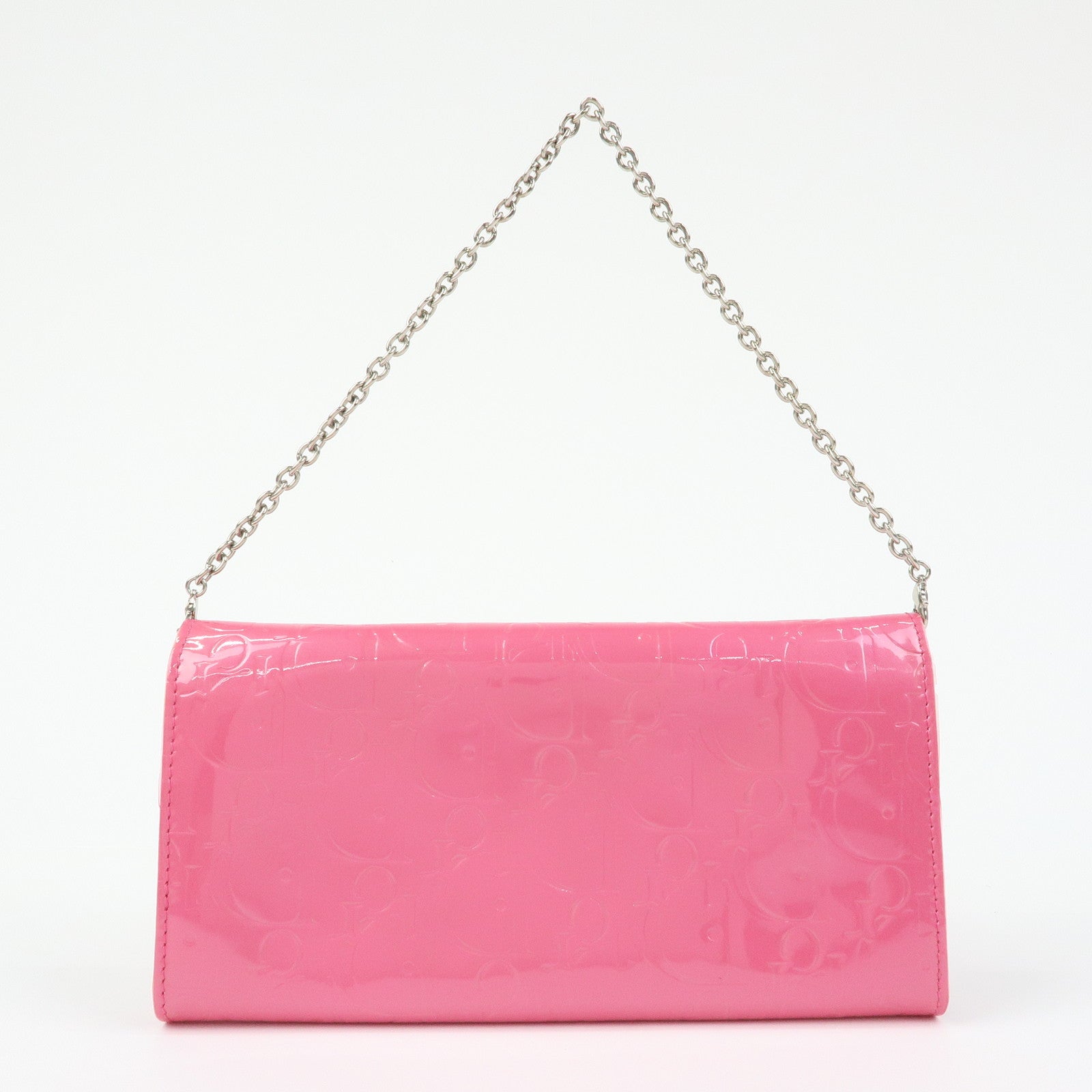 Christian Dior Trotter Patent Leather Chain Wallet WOC Pink