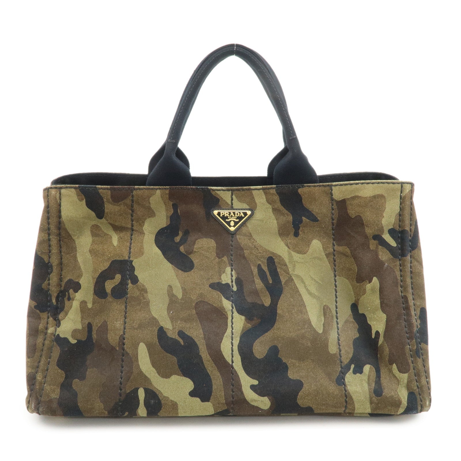 PRADA Triangle Logo Canapa Large Canvas Tote Hand Bag Khaki BN1872