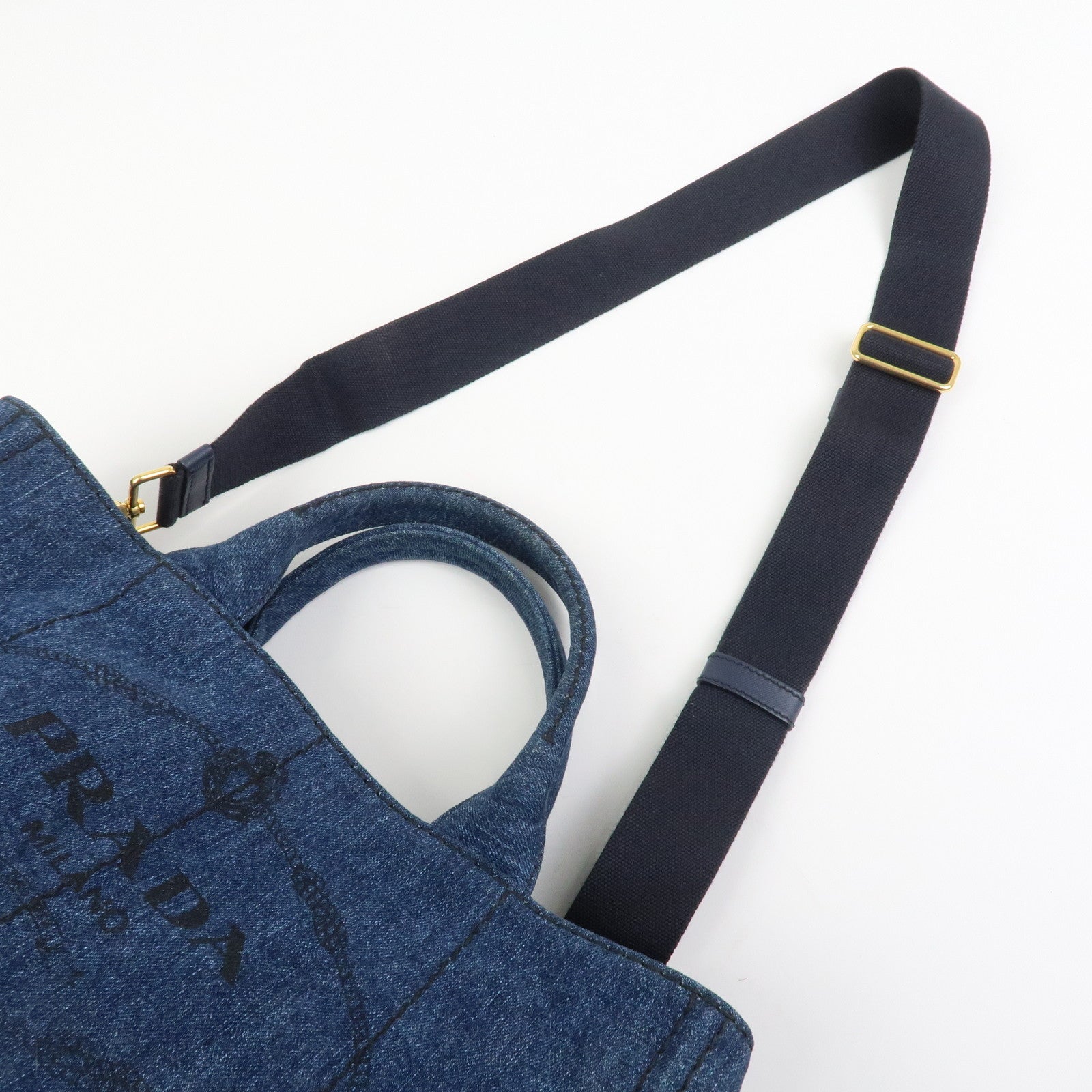 PRADA Logo Canapa Canvas Denim 2way Bag Hand Bag Blue B1877B