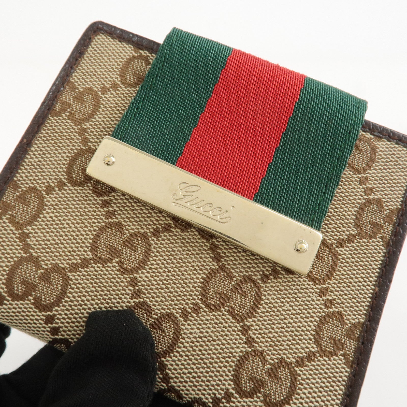GUCCI Sherry GG Canvas Leather Bifold Compact Wallet Beige 181670