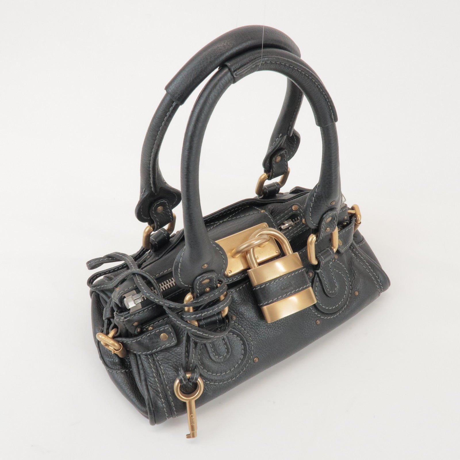 Chloe Logo Paddington Mini Leather Hand Bag Cadena Black