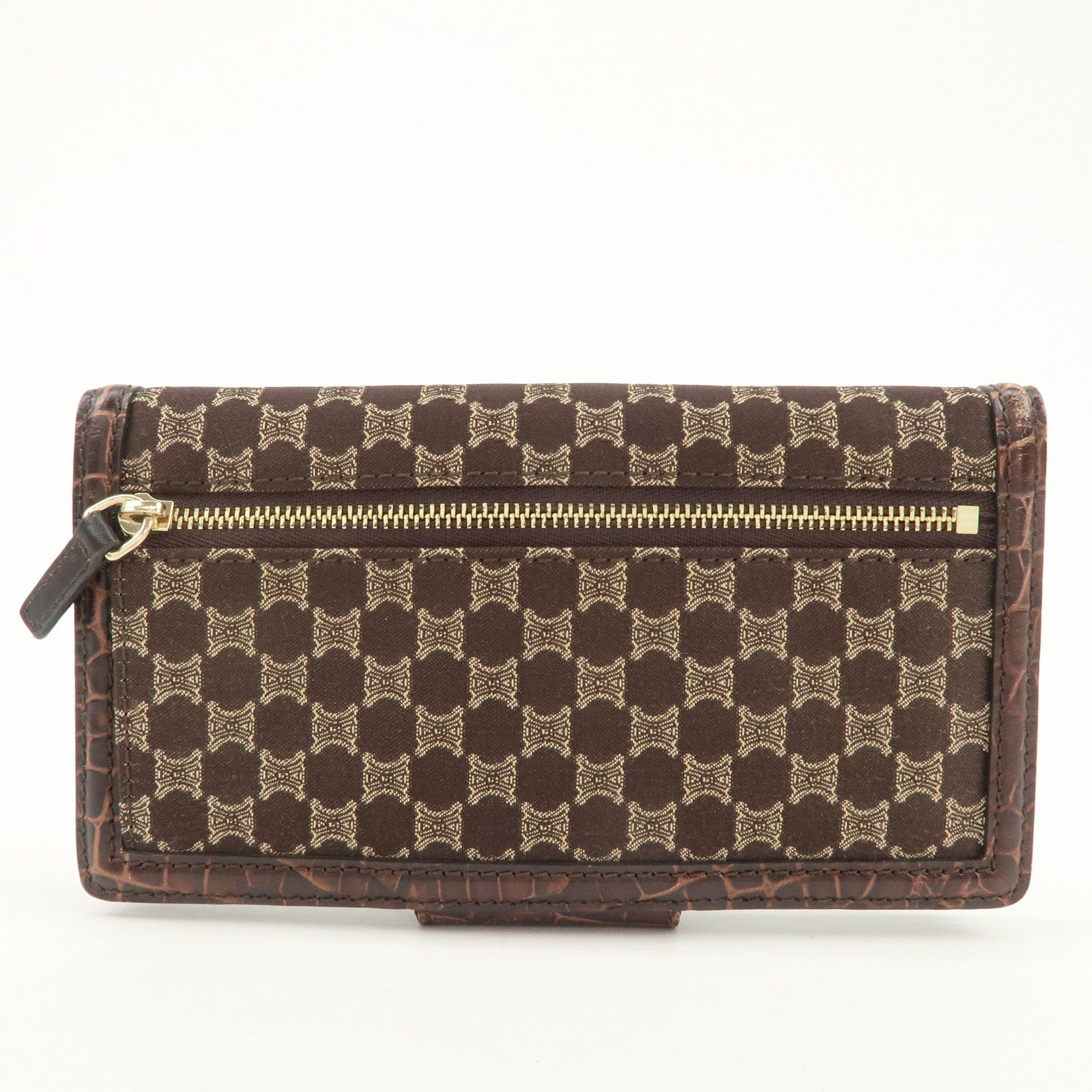 CELINE Macadam Canvas Leather Flap Long Wallet Brown