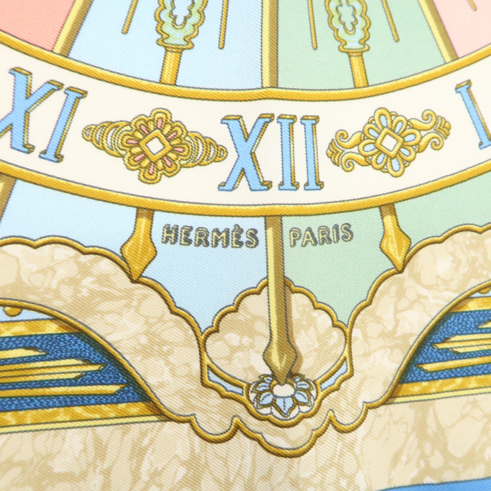 HERMES Petit Carre 40 Silk 100% GLORIA SOL Mini Scarf Beige Blue