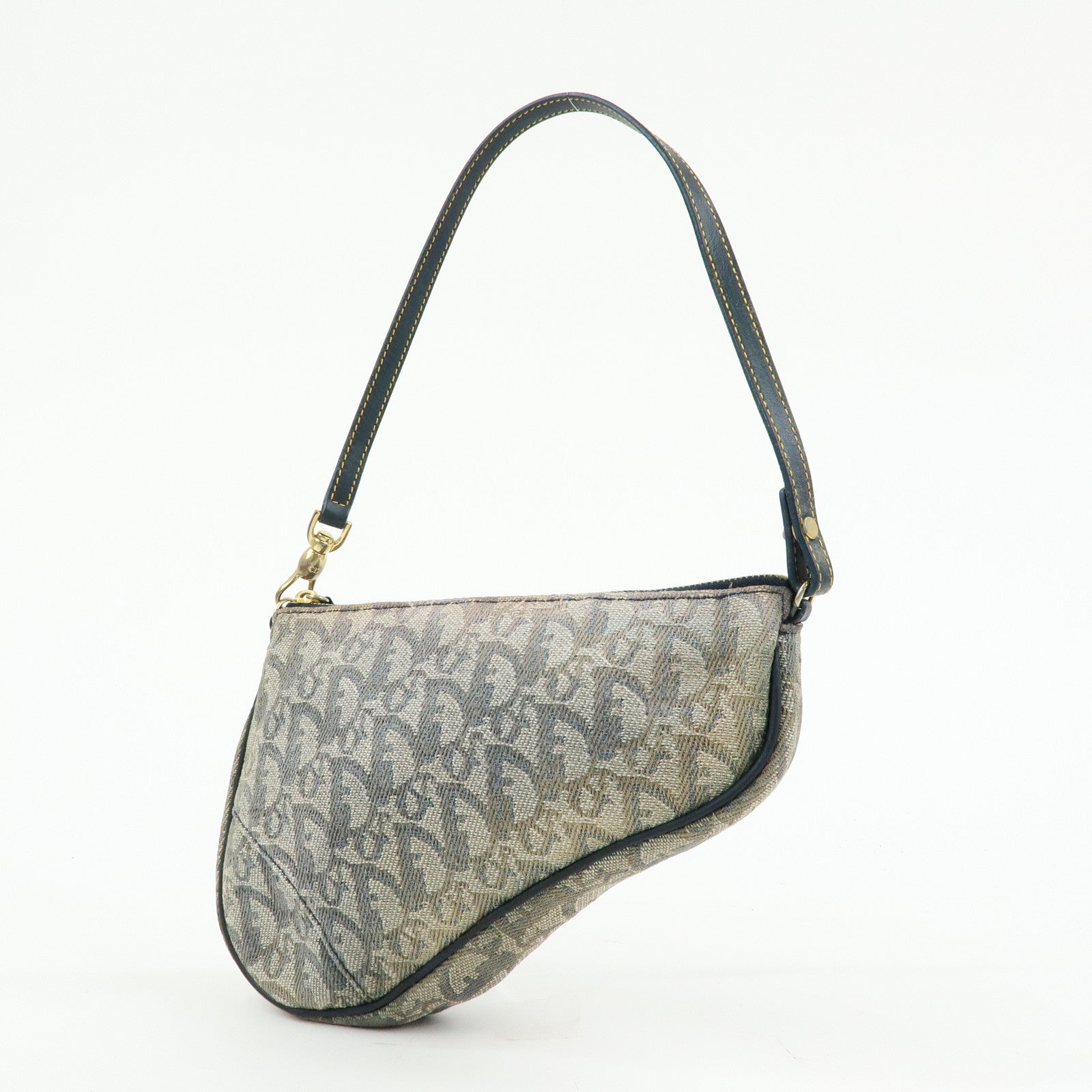 Christian Dior Saddle Trotter Jacquard Leather Shoulder Bag Navy