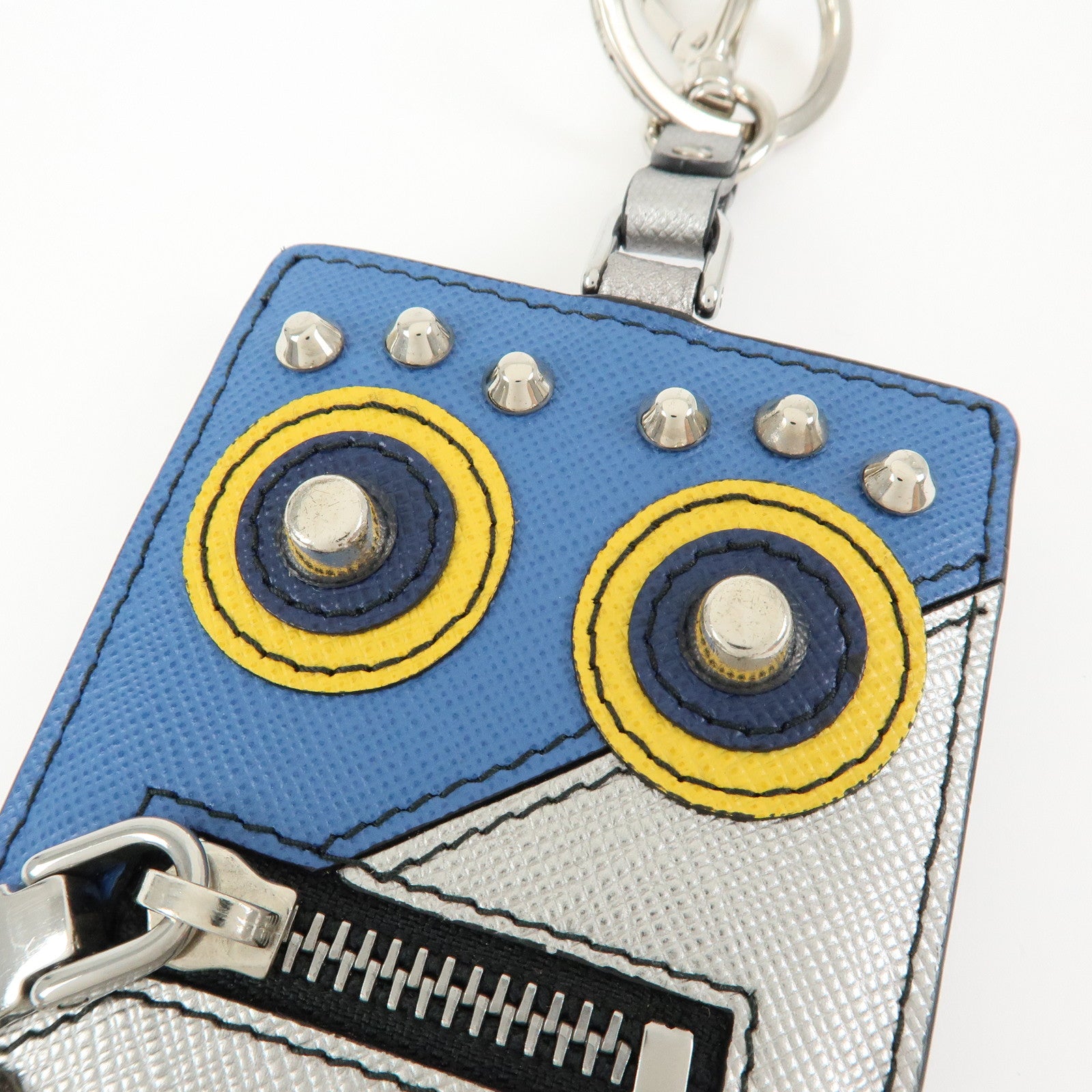 PRADA Bag SAffiano Leather Robot Key Charm Key Chain Silver 2PP074