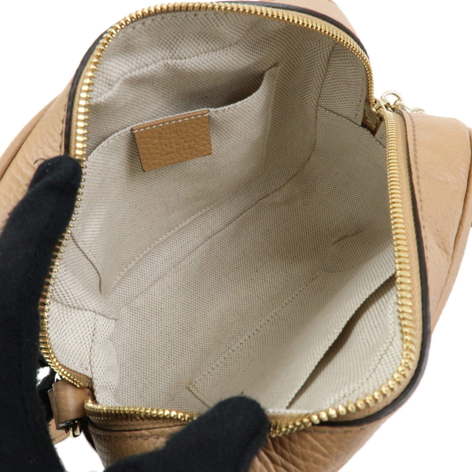 GUCCI SOHO Interlocking G Leahter Small Disco Bag Beige 722319