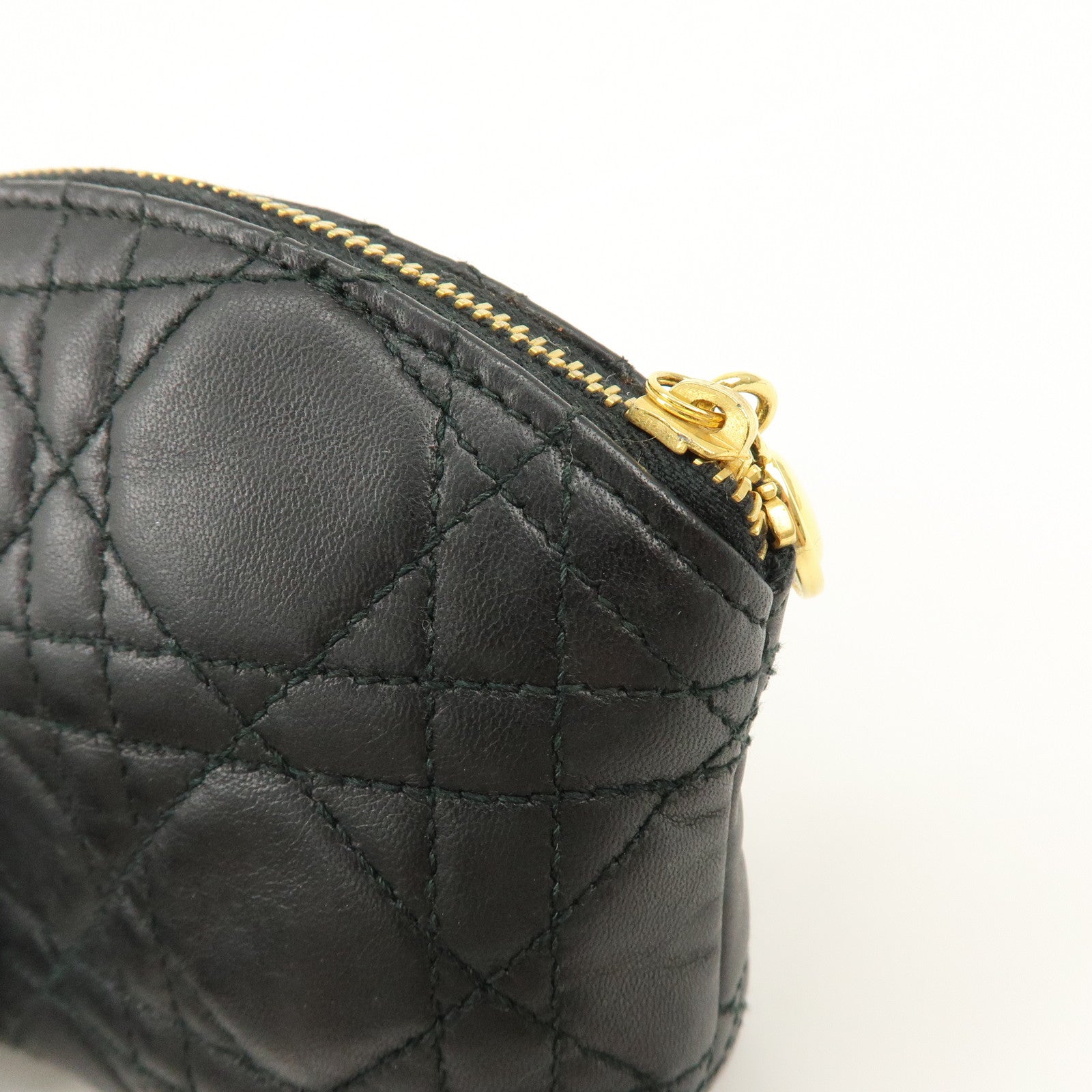 Christian Dior Cannage Lamb Skin Pouch Cosmetic Pouch Black