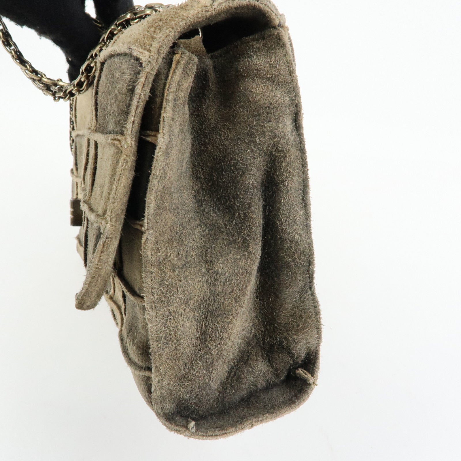 CHANEL Chanel 2.55 Suede Patchwork Chain Shoulder Bag Gray Brown