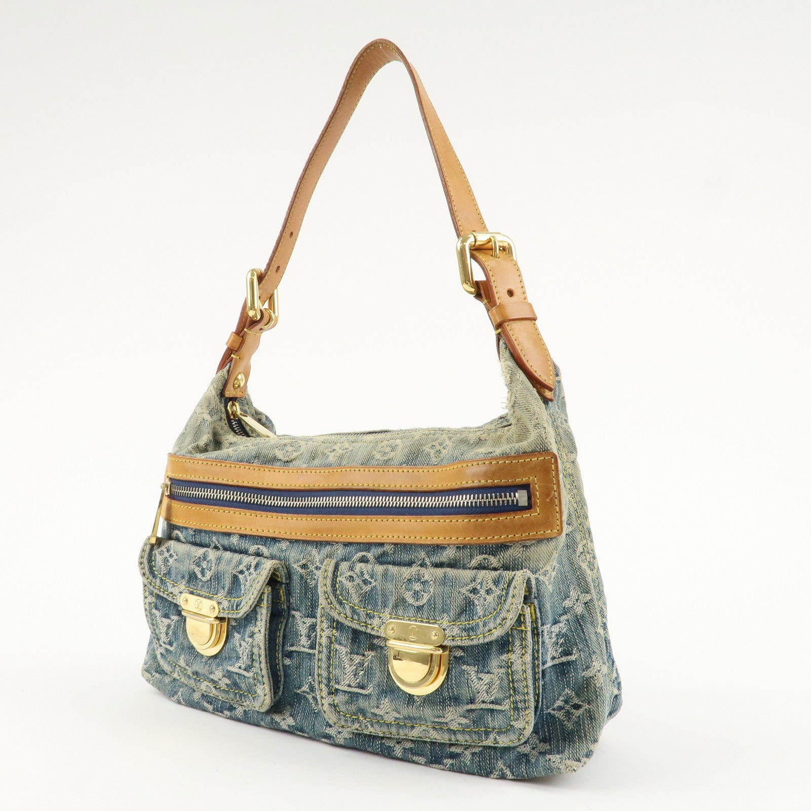 Louis Vuitton Monogram Denim Baggy PM 2Way Shoulder Bag Blue M95049 Used