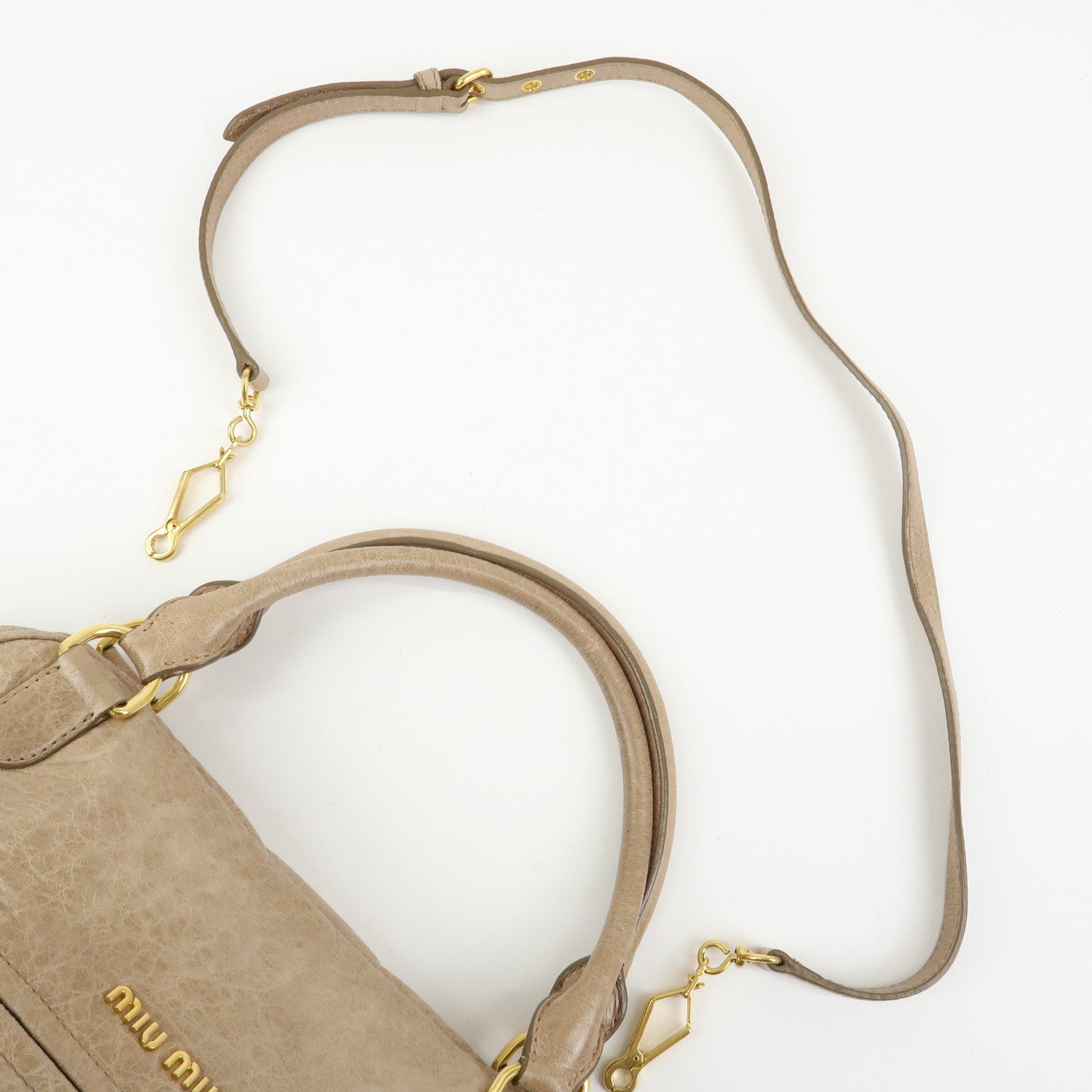 MIU MIU Leather 2Way Bag Hand Bag Shoulder Bag Beige