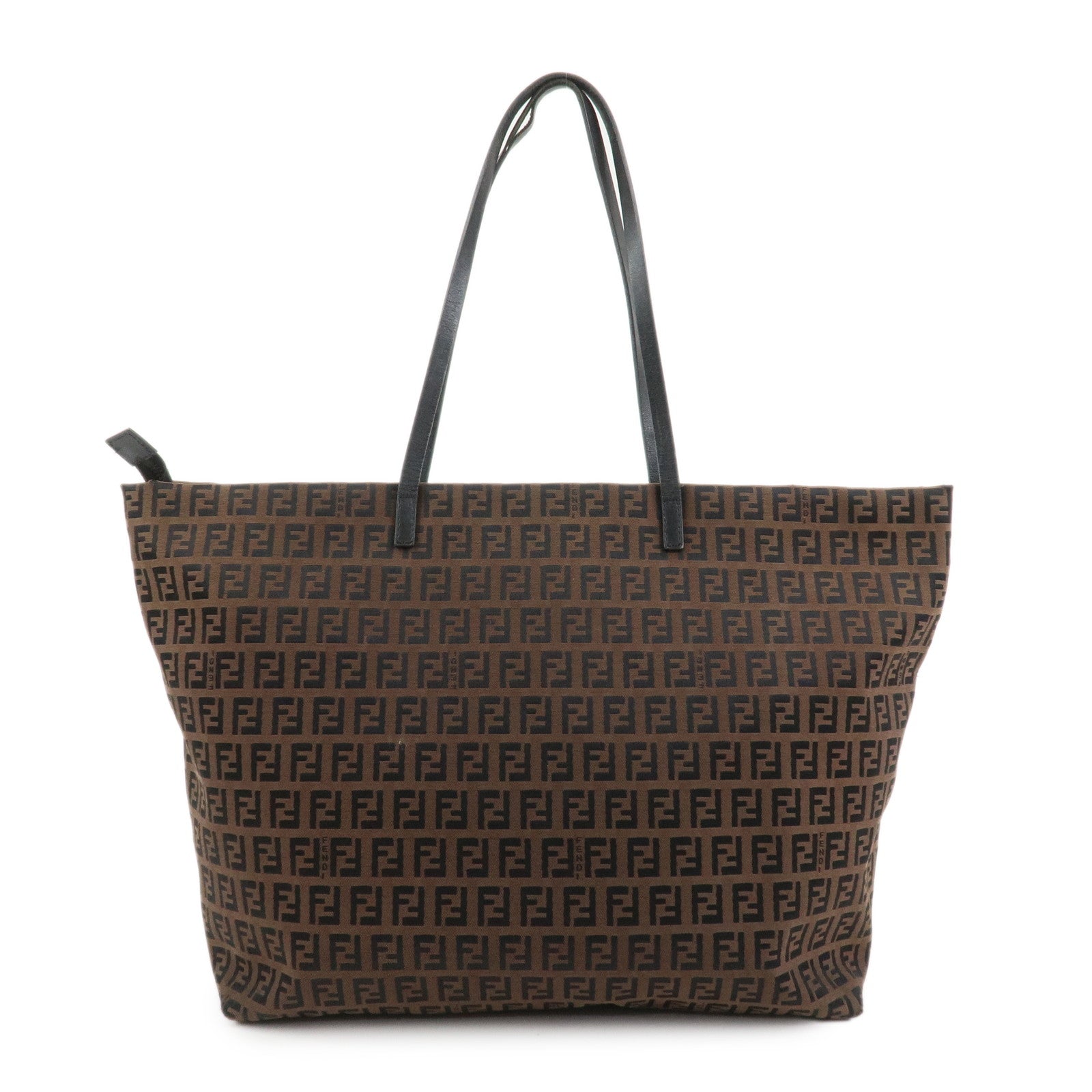 FENDI Zucchino Canvas Leather Tote Bag Shoulder Bag Brown 8BH025