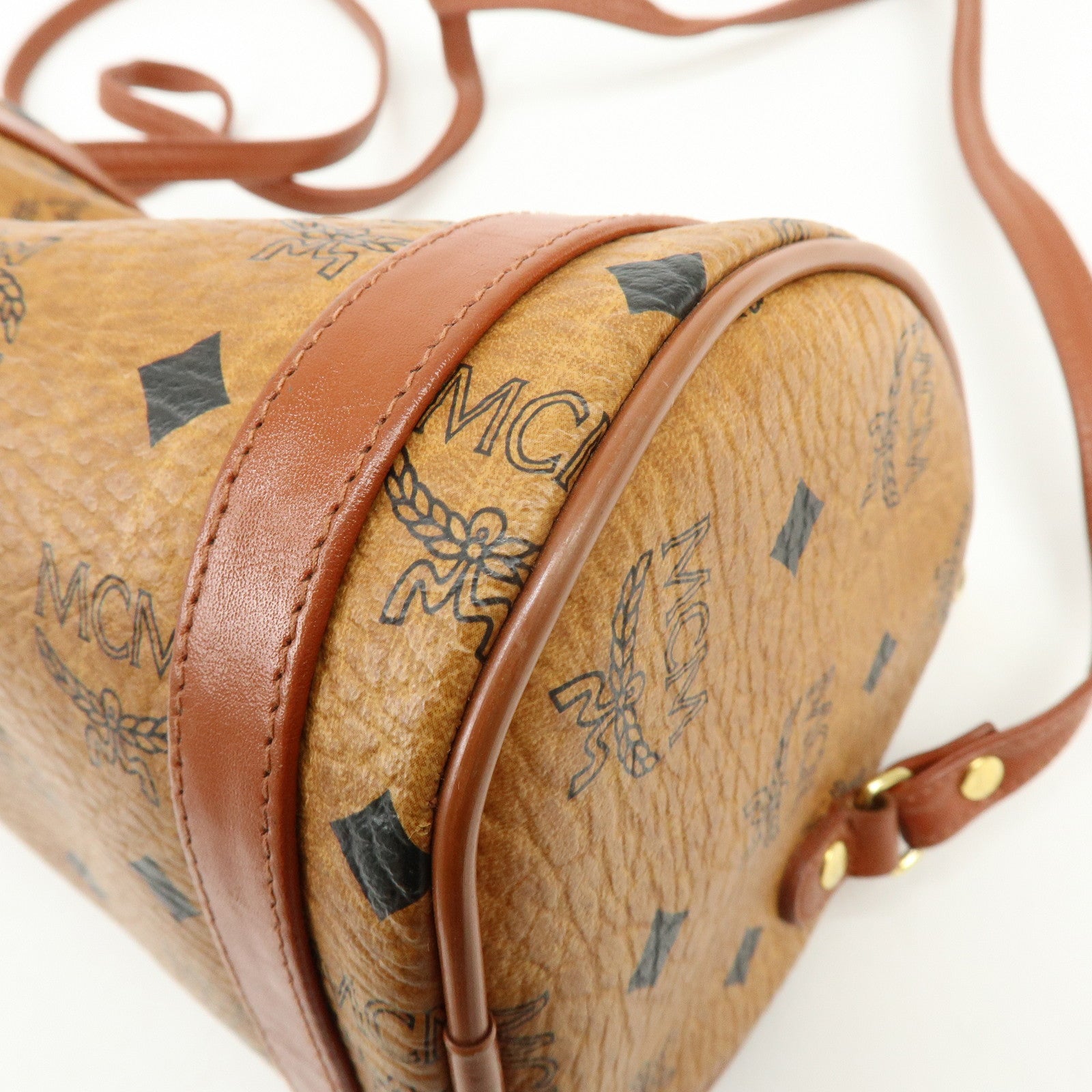 MCM Visetos Logogram Leather Shoulder Bag Crossbody Bag Brown