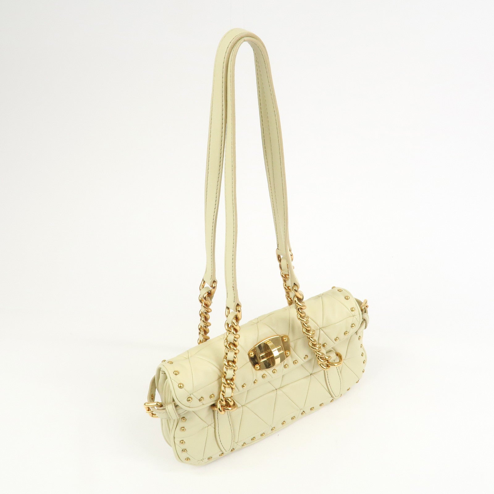MIU MIU Logo Leather Shoulder Bag Hand Bag Cream