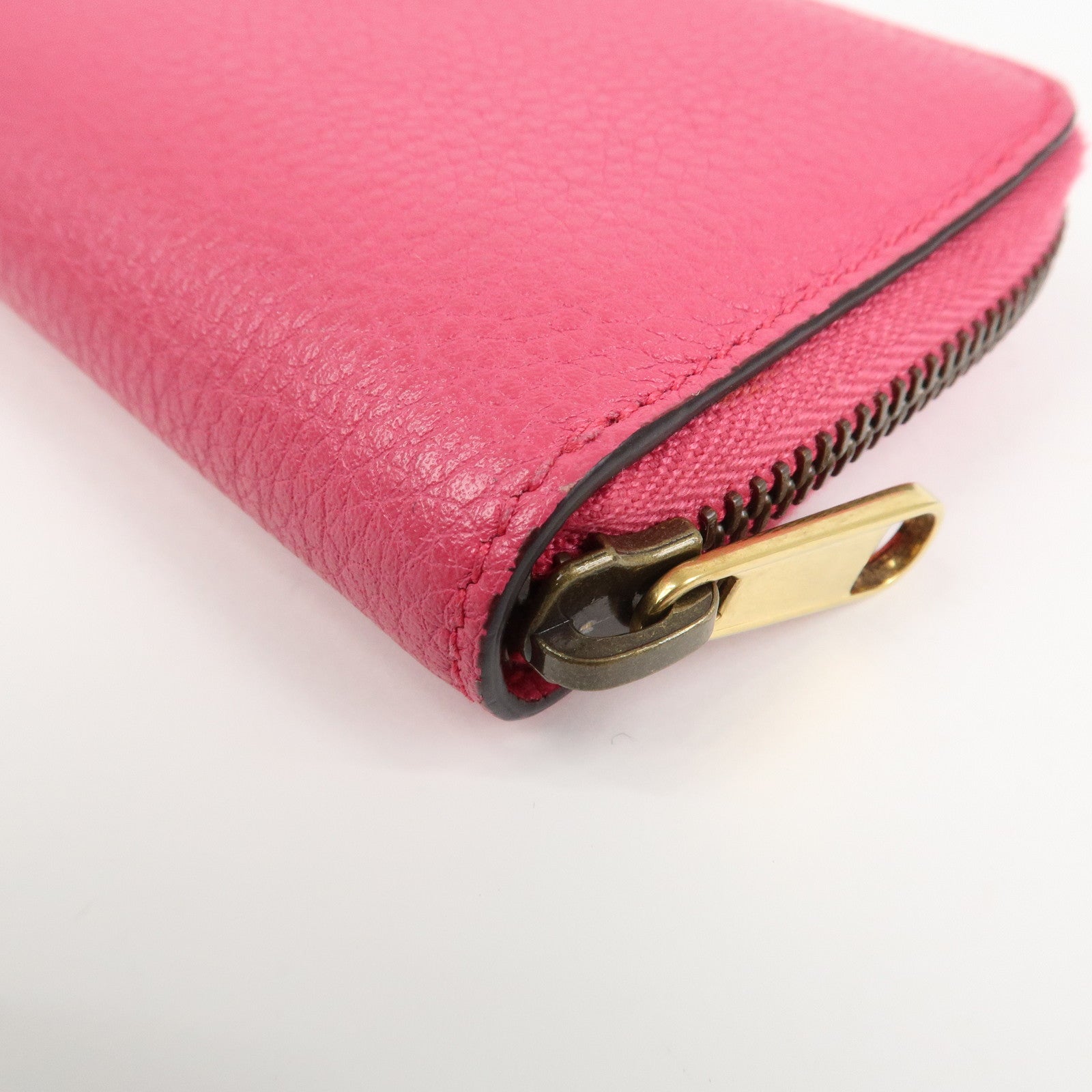 GUCCI Sherry Leather Logo Print Round Zipper Coin Case Pink 496319