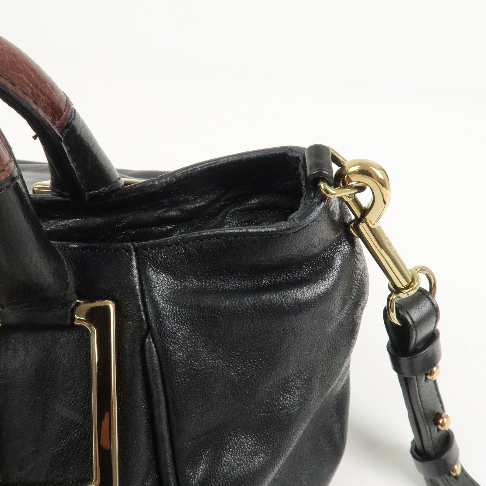 Chloe Ethel Leather Hand Bag Black Brown Gold HDW