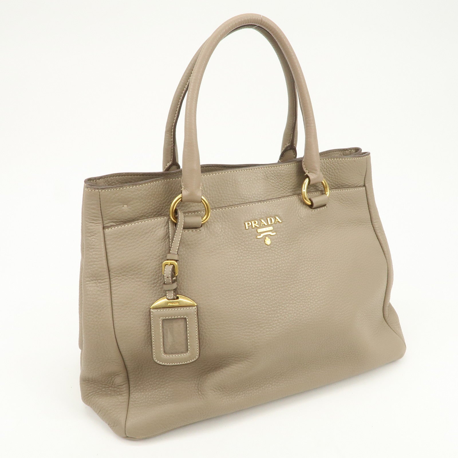 PRADA Logo Leather 2Way Bag Hand Bag Tote Bag Beige BR4393