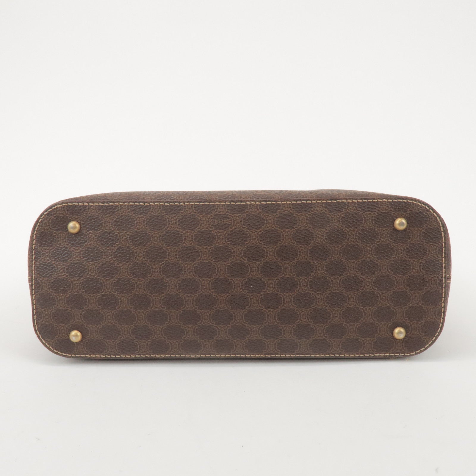 CELINE Macadam PVC Coated Canvas Leather Hand Bag Tote Bag Brown