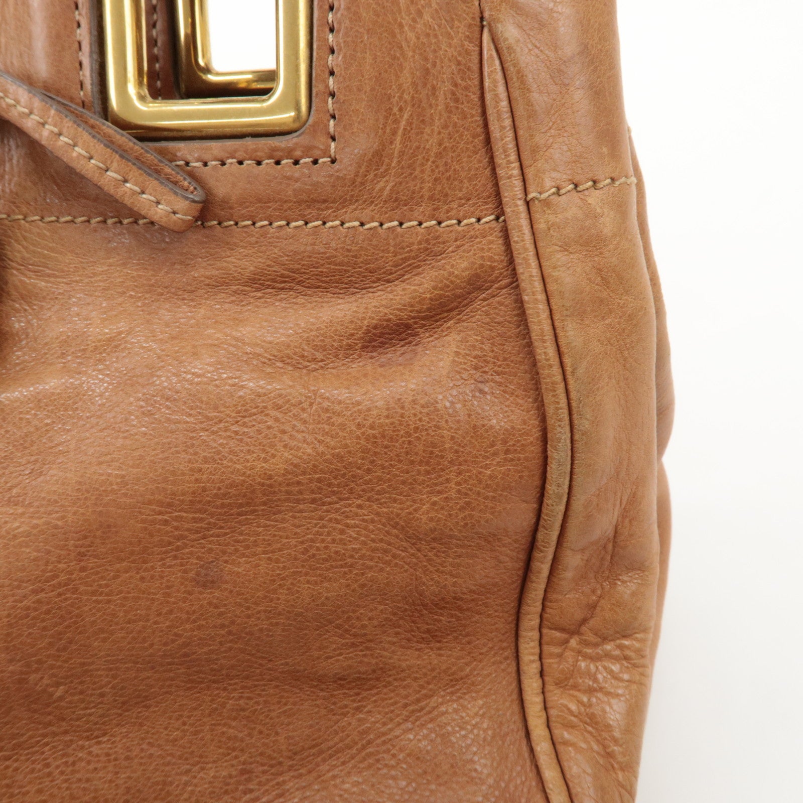 PRADA Logo Leather Ribbon 2Way Bag Hand Bag Brown BN2245 Used