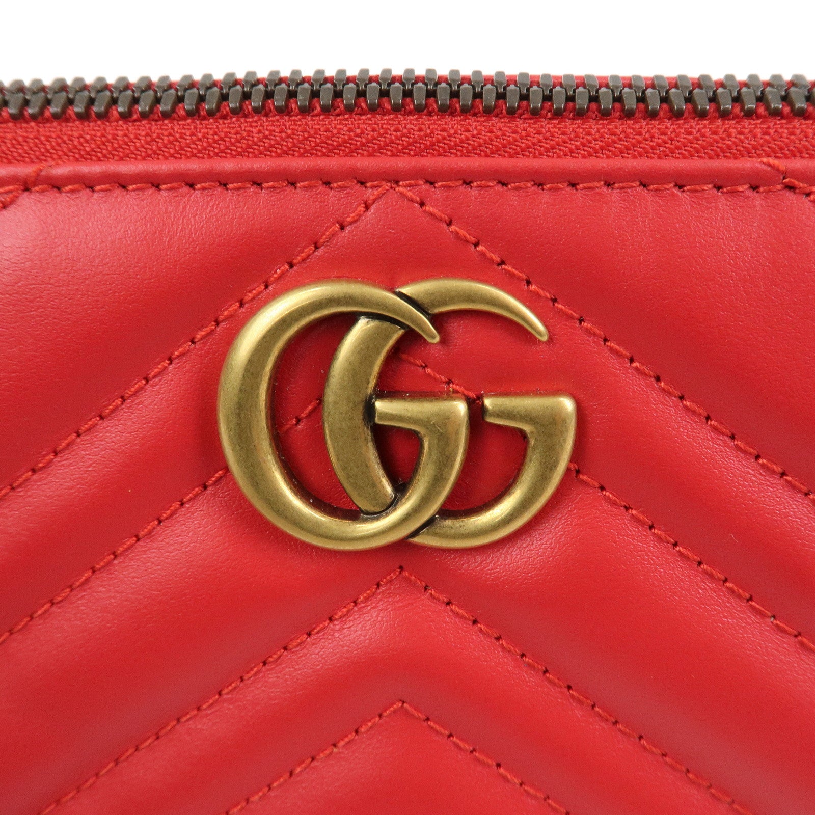 GUCCI GG Marmont Boat Bag Leather Shoulder Bag Red 739166