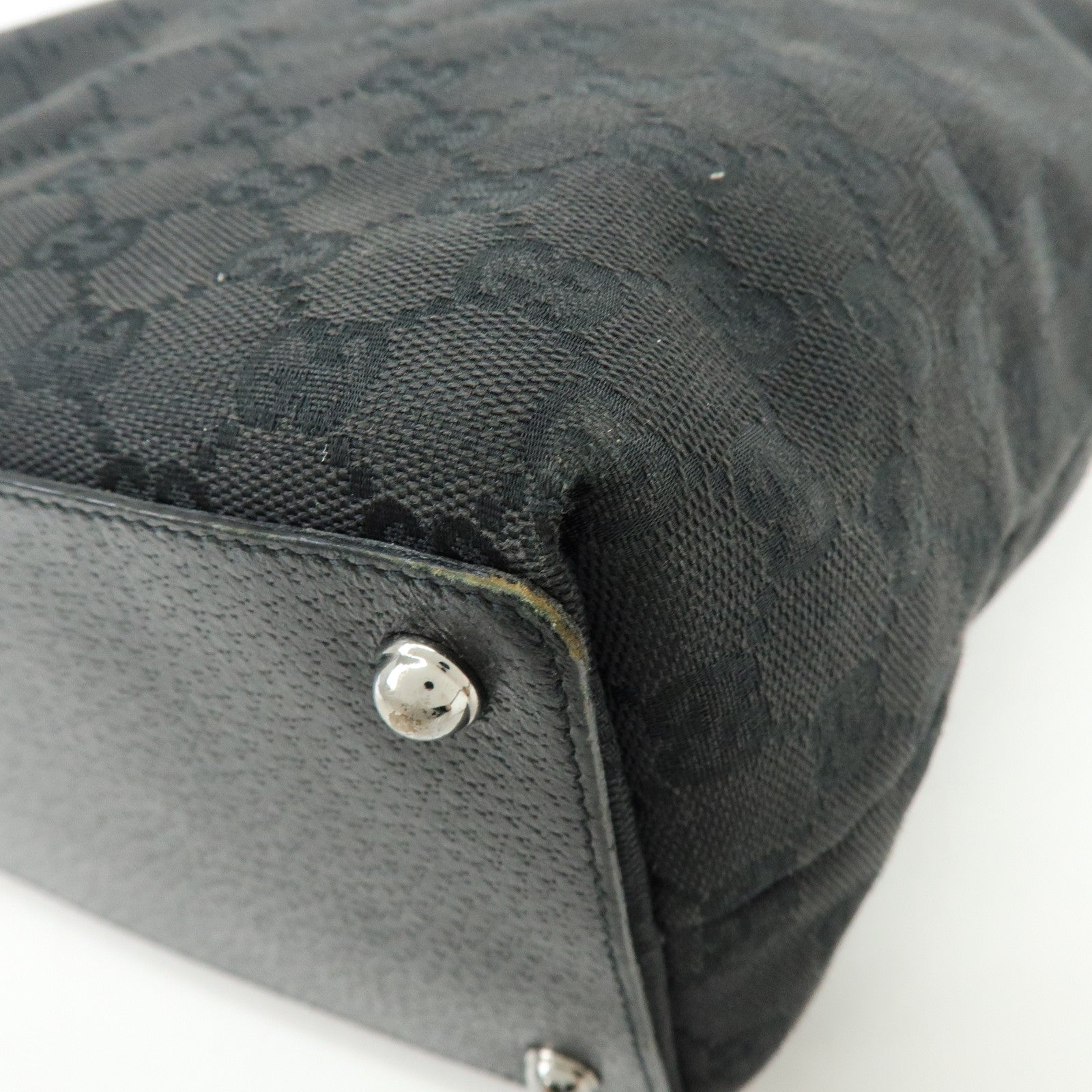 GUCCI GG Canvas Leather Tote Bag Shoulder Bag Black 120836