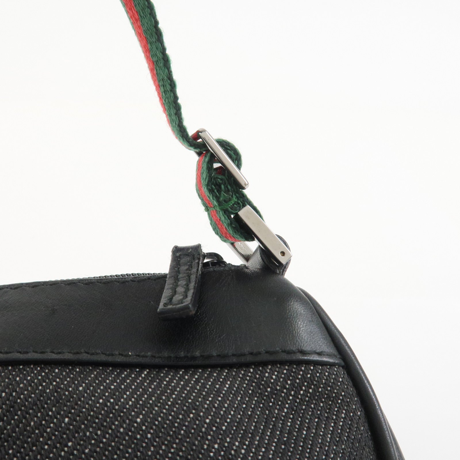 GUCCI Sherry Denim Leather Accessory Pouch Hand Bag Black 92820