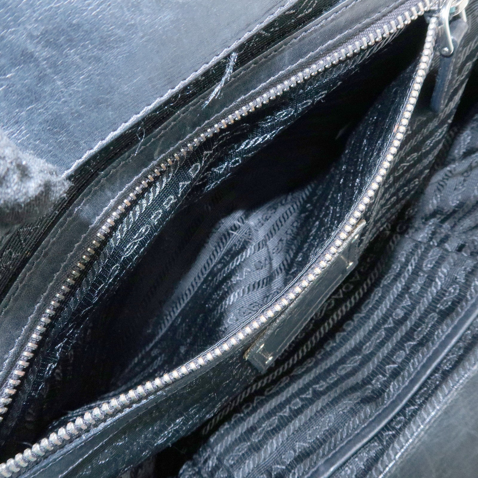 PRADA Logo Leather Shoulder Bag Tote Bag Black Silver