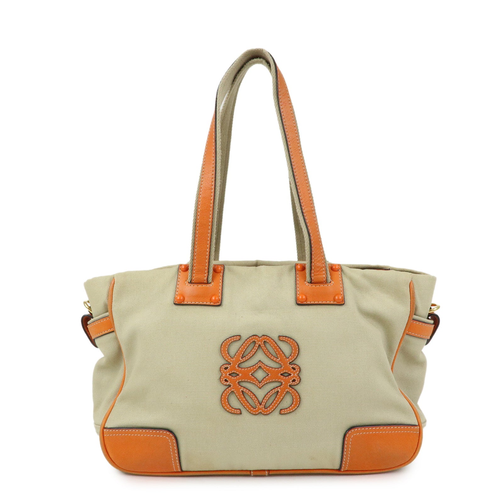 LOEWE Missy Canvas Leather 2Way Bag Tote Bag Beige Orange