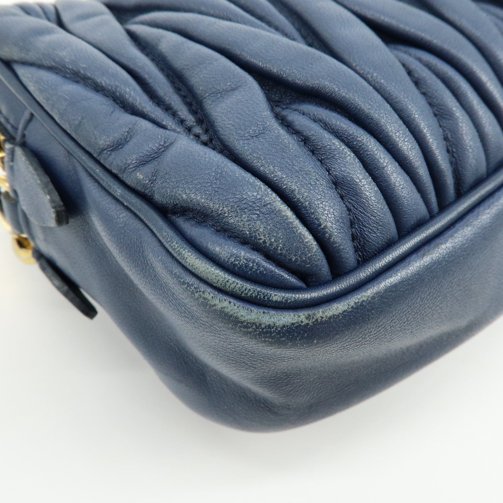 MIU MIU Matelasse Leather Gathered Shoulder Bag Crossbody Bag Navy