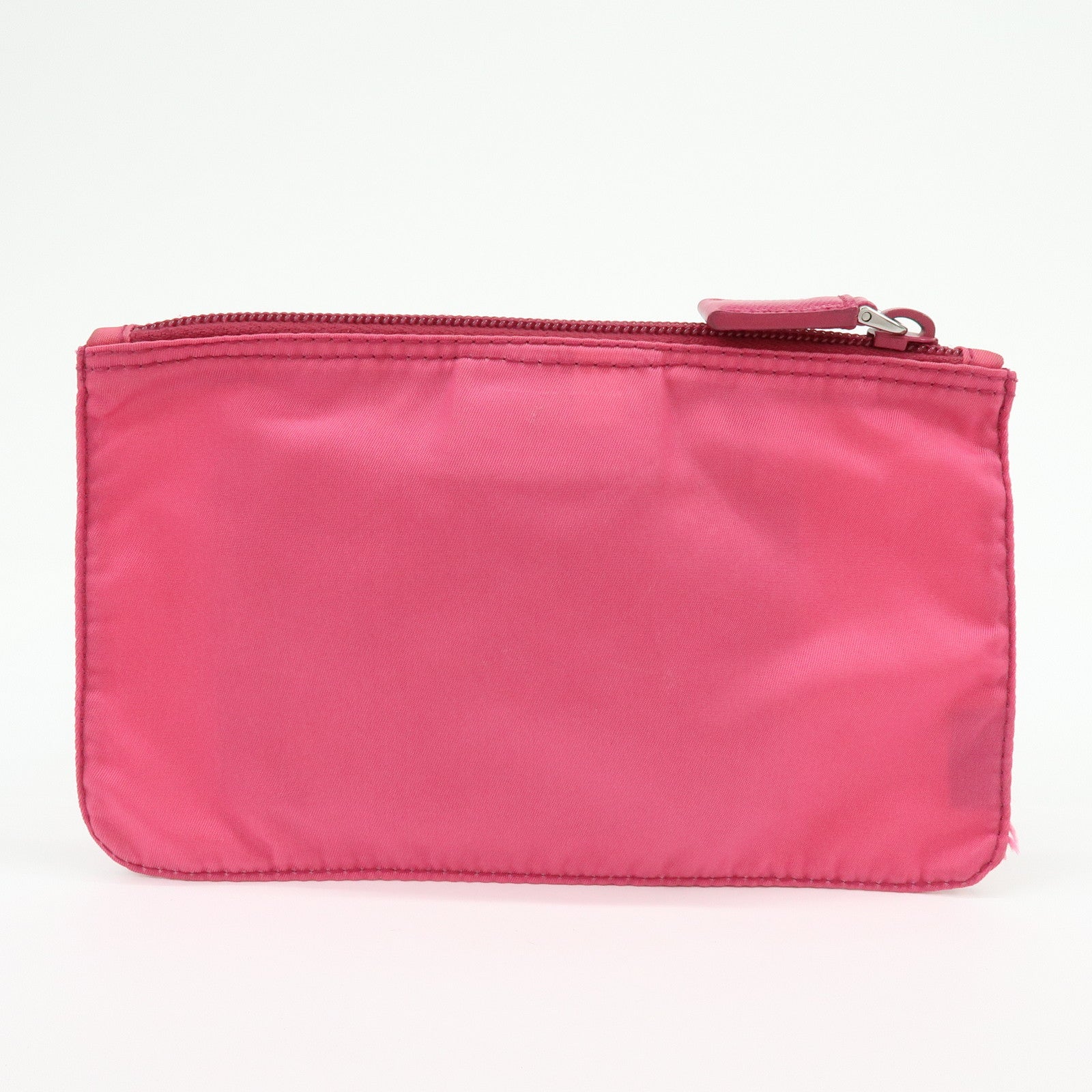 PRADA Triangle Logo Nylon Saffiano Leather Cosmetic Pouch Pink